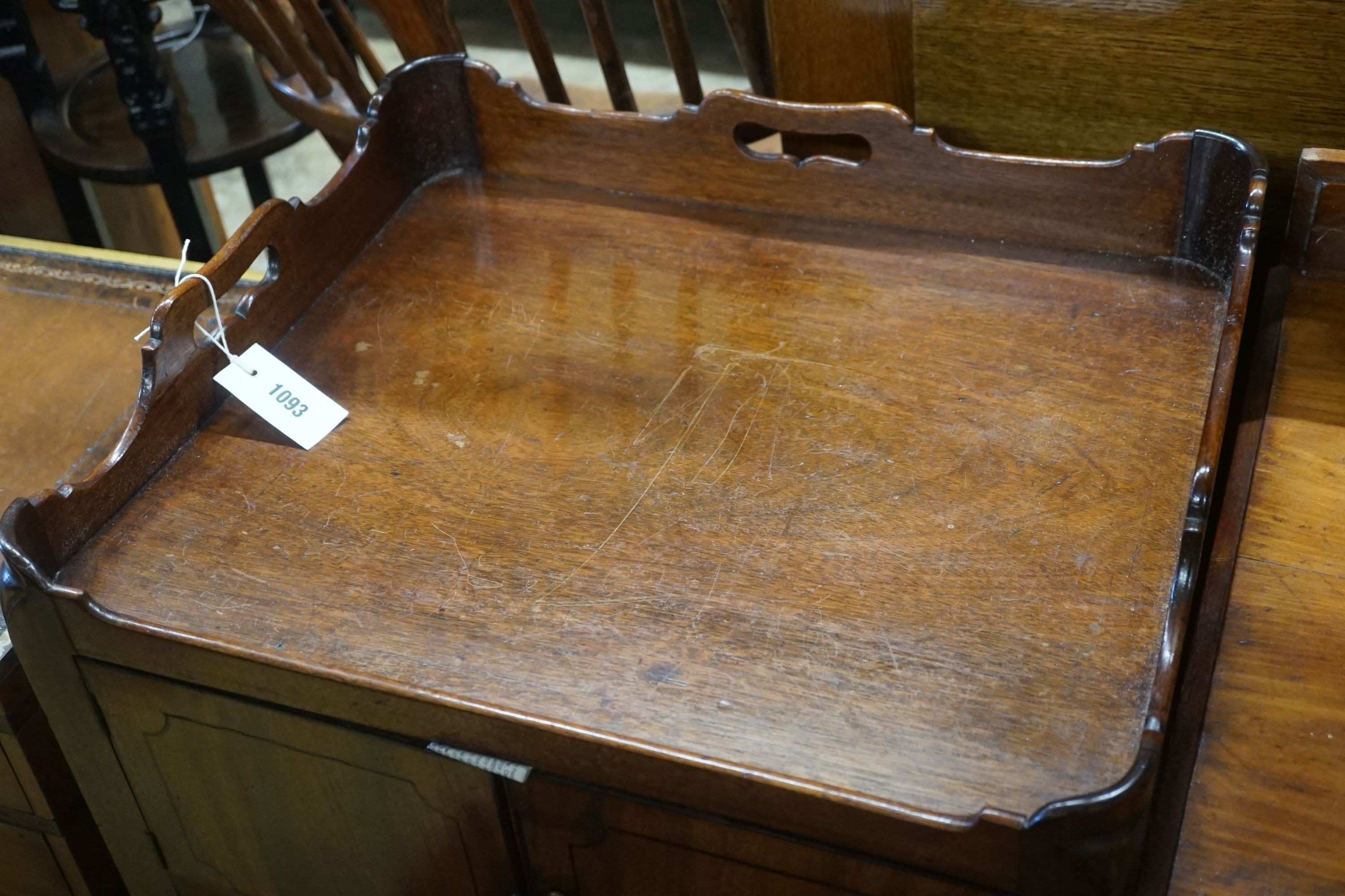 A George III mahogany tray top commode, width 56cm, depth 48cm, height 74cm